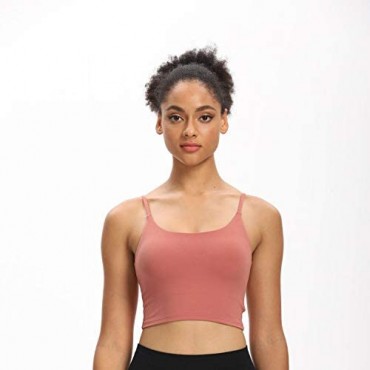 Women's Longline Sports Bra Yoga Camisole Crop Top with Built in Bra Double Layer
