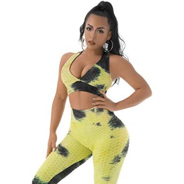 Womens Tie-Dye Workout Sets 2PC Scrunch Butt Lifting Printed Yoga Leggings with Sports Bra Gym Clothes