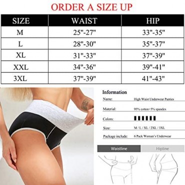 6 Pack Women’s High Waisted Underwear Panties Soft Breathable Panties Stretch Brief for Women (Order a size up)