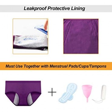 ASIMOON Women's Period Panties Cotton Menstrual Underwear Mid Waist Leakproof Hipster Postpartum C-Section Recovery Briefs