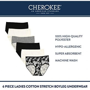 CHEROKEE Women's 6-Pack Ladies Microfiber Brief Underwear white/black/print