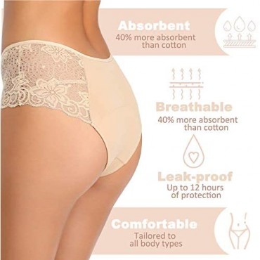 Intiflower Period Underwear for Women Leakproof Period Panties Lace Menstrual Underwear Breathable & Soft