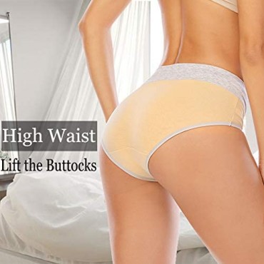 SLLIE Women's High Waisted Cotton Underwear Full Coverage Briefs Soft Stretch Colorful Ladies Panties 5 Pack