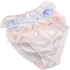 TOMORI Womens Lace Floral Panties Soft Breathable Bow Underwear Low Rise Briefs for Big Girl  Pink  Medium