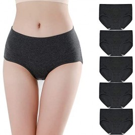 Wae’s Womens Cotton-Spandex Underwear Full Coverage High Waisted Panties with 5-Pack(Grey L)