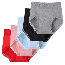 Women's Briefs 5 Pack High Rise Basic Knickers Ladies Cotton Full Coverage Underwear Comfort Lace Panties