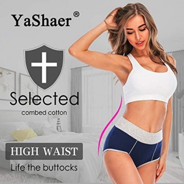YaShaer Women Cotton Underwear Briefs High Waisted Ladies Panties Multipack