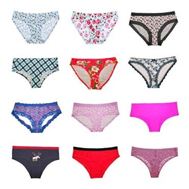Morvia Varieties of Women Hipster Briefs Boyshorts Bikinis Pack Underwear With Coverage Stretchy Cotton Lacy Panties