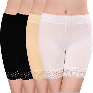 NEWITIN 4 Pack Safety Pants Lace Safety Shorts with Pockets for Women Girls 4 Colors