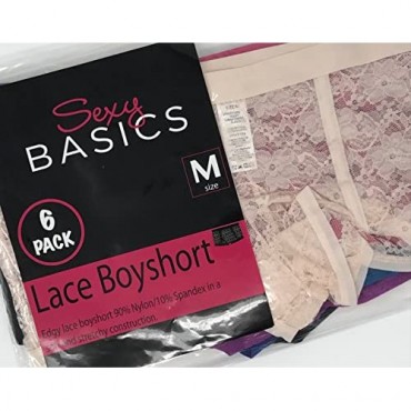 Sexy Basics Women's 6 Pack Stretch Lace Boyshort Boyleg Boxerbrief Pantys