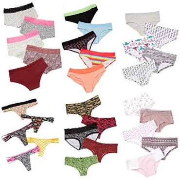 Womens Bulk Underwear Panties - 95% Cotton - Mixed Assorted Prints Packs Seamless Lay Thongs Boy Shorts Patterns