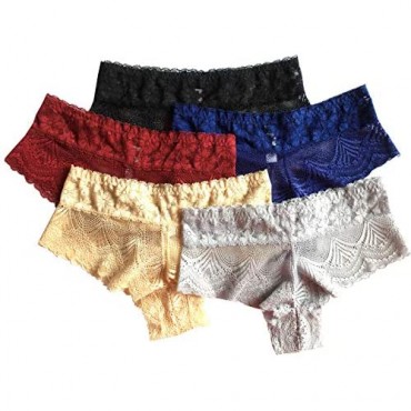 Women's Sexy Lace Panties High-Rise Tummy Control Lingerie Underwear Briefs Floral Lace Boy Shorts