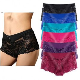 Women's Underwear Regular & Plus Size Panties Sexy Lace Boyshort Hipster Cheeky Panty- 6 Pack