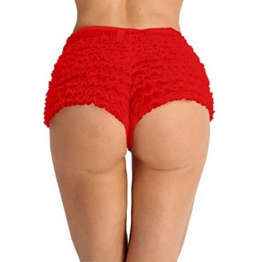 YOOJOO Women's Soft French Maid Ruffle Lace Trim Cheeky Panty Boyshort Tanga Shorts